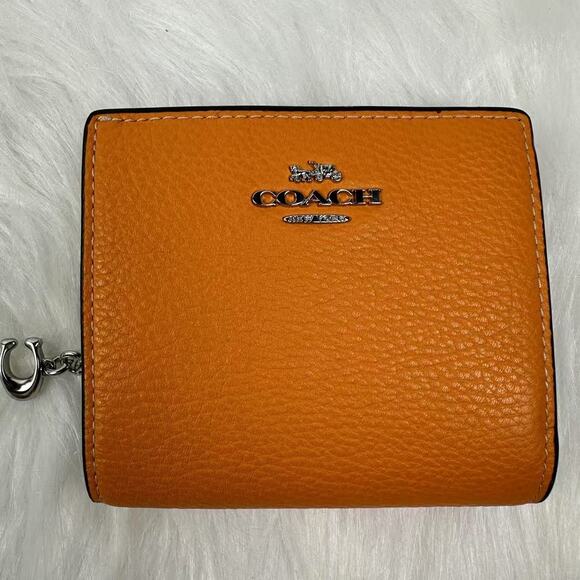 Coach Snap Wallet In Leather/Silver/Bright Mandarin C2862 NWT - Picture 1 of 6